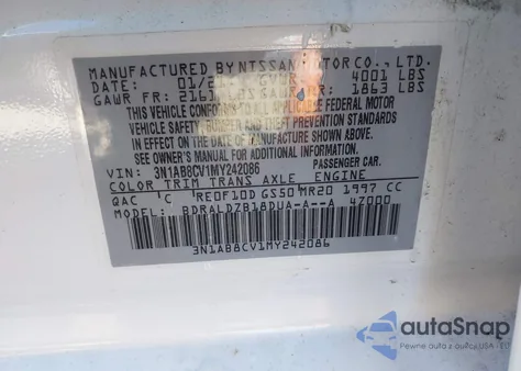 2021 Nissan Sentra Sv Xtronic Cvt из США, поврежденный, VIN 3N1AB8CV1MY242086